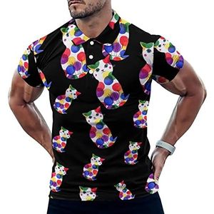 Kleurrijke Kat Toevallige Poloshirts Voor Mannen Slim Fit Korte Mouw T-shirt Sneldrogende Golf Tops Tees XL