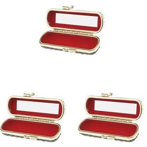 Lederen Lipstick Lipgloss Case Opbergdoos Balsem Houder met Spiegel Zwart, 3 Set (zwart), as described, als beschrijving