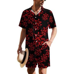 Christian Lucifer Satanic Hawaïaans pak voor heren, set van 2 stuks, strandoutfit, shirt en korte broek, bijpassende set