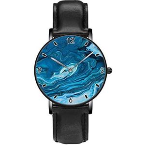 Groen Blauw Marmeren Textuur Persoonlijkheid Business Casual Horloges Mannen Vrouwen Quartz Analoge Horloges, Zwart