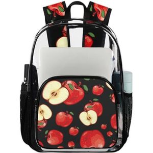 GeMeFv Rode appels doorzichtige rugzak, robuuste transparante rugzak met laptopvak voor vrouwen, mannen, werk, reizen, (fruit), Rode Appels, 17.7 H x 11.2 L x 6.2 W inches