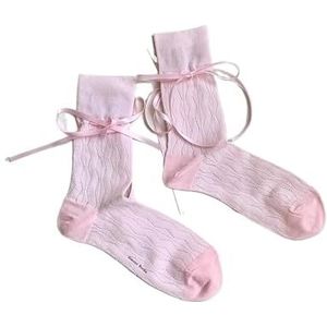 YIJIANUO Lolita Lange Sokken Vrouwen Bandage Lint Boog Zoete Meisjes Kawaii Leuke Midden Tube Sokken Ballet Stijl Effen Kleur Zwart Wit Sokken, roze, Eén maat