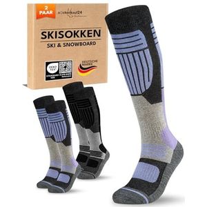 Merino Skisokken Dames 2 Paar Zwart/Groen 35-38