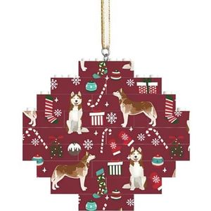 Husky Sokken Candy Canes Holiday Dog Ruby, Bouwsteen Puzzel Ruitvorm Ornament