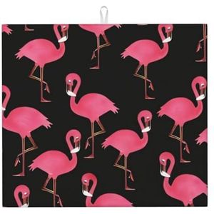 Mooie roze flamingo's droogmat voor keuken, het midden is gemaakt van composiet sponzen, microvezel absorberend, opvouwbaar en hangbaar voor afdruiprek, babyflessen koffiepads 46 x 45 cm