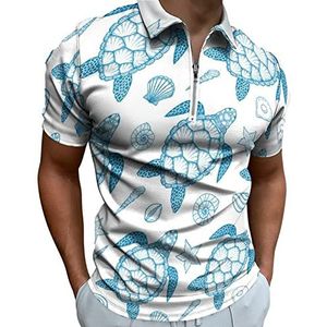 Zeeschildpad En Schelpen Half Zip-up Polo Shirts Voor Mannen Slim Fit Korte Mouw T-shirt Sneldrogende Golf Tops Tees 5XL