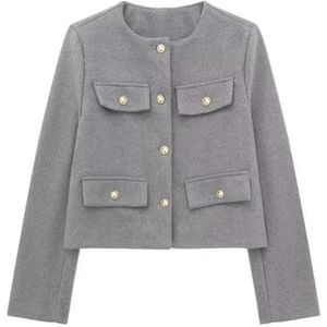 Gyios women's coats Women Cropped Jackets Female Button Blazer Spring Women's Chic Streetwear Outwear Top-grey-s