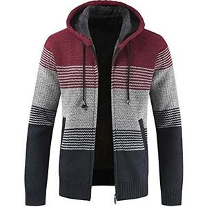 RSTJBH Heren Sweater Jas Herfst Winter Dikke Warme Hooded Streep Sweater Vest Truien Rits Fleece Jas Mannen (Kleur: Rood, Maat: 3XL.)