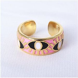 Neuspiercing Mode emaille ring for dames duivel's oog vergulde druppel opening ring prachtige banket kostuum decoratie cadeau for meisje Helixpiercing (Color : Resizable, Size : AL6010-pink)