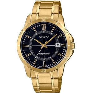 Casio MTP-V004G-1CUDF Heren Quartz horloge roestvrij staal zwarte wijzerplaat gouden armband armband armband, Armband
