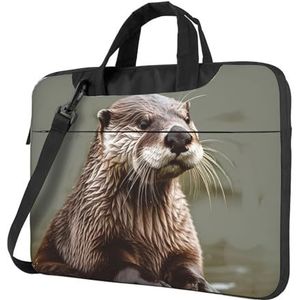 GFLFMXZW Otter Animal Print Laptop Tas Shockproof Laptop Schoudertas Draagbare Messenger Bag W/Handvat Aktetas, Zwart, 14 inch