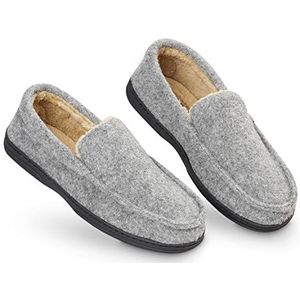 Dunlop Mocassins, slippers voor heren, nepbont, met rubberen zool en traagschuim, huisslippers, binnenschoenen, geschenk voor heren, Grijs, 39.5 EU