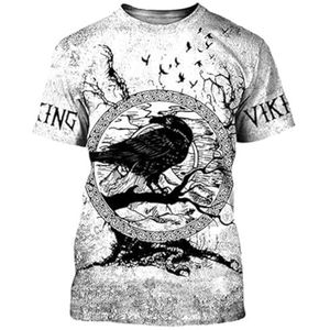 Keltische Kraai T-shirt Voor Heren, Scandinavische Nieuwigheid Odin Fenrir Tattoo Couple Street Korte Mouwen, Zomerstrand Sneldrogend Ademend Mesh Viking Sporttop (Color : Crow E, Size : 3XL)