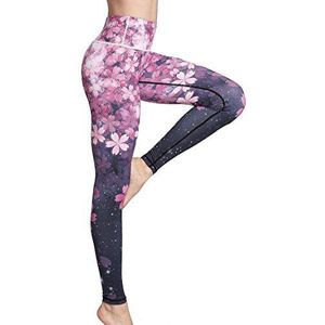 FLYILY Vrouwen Lange Sportlegging Running Panty Hoge Taille Stretch Fitness Yoga Broek(2-Cherry,M)