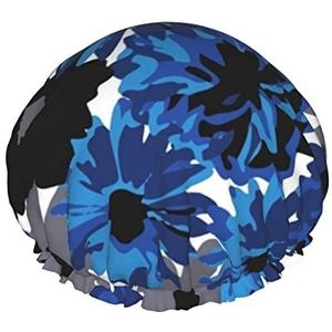 Blauw Grijs Zwart Bloemen Print Douchekap,Dubbele Waterdichte Badkap,Dubbele Waterdichte Badkap,Nachtmuts