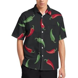Rode en groene paprika's zomer herenoverhemden casual korte mouw button down blouse strand top met zak XL
