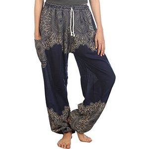 Lofbaz Harembroek voor dames, met trekkoord, Aladin, pauwoogpatroon, bloemenpatroon, Peacock 2 donkerblauw, M