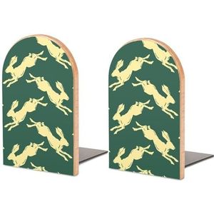 Running Bunny Konijn Houten Boek Eindigt Moderne Boekensteunen voor Planken Heavy Duty Boek Stopper Decoratieve Houder Cd's Organizer 5 X 3 X 4 inch