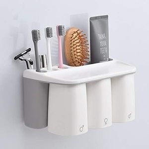 Magnetische Tandenborstelhouder Mondwater Cup Set Razor Tandpasta Storage Shelf Wandmontage Badkamer Accessoires Sets Producten van het bad (Color : 3 Cup Gray)