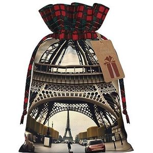 Paris Street Eiffeltoren herbruikbare geschenktas-trekkoord kerstcadeau tas, perfect voor feestelijke seizoenen, kunst & ambachtelijke tas