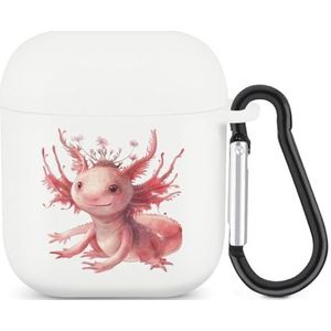 Leuke Axolotl met Kroon Leuke Case voor AirPods 2&1 Schokbestendige Beschermende Hoofdtelefoon Gevallen Cover Met Sleutelhanger voor Mannen Vrouwen
