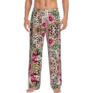 Dier Tijger Luipaard Print Rose Bloem Mannen Lange Lounge Wear Broek Nachtkleding Pyjama Bodems Nachtkleding Met Zakken En Trekkoord, Wit, S