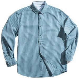 Dvbfufv Heren vintage gestreept overhemd heren casual werk lange mouwen blouses top heren formele Oxford shirts, Blauw, S