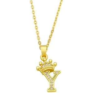 Dames vergulde kroon letter hanger kubieke zirkoon initiële ketting naam sieraden cadeau (Style : Y)