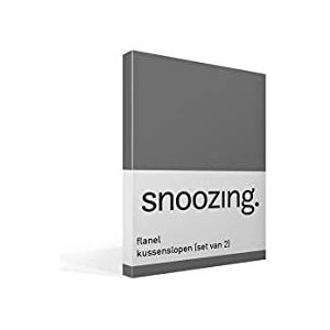 Snoozing - Flanel - Kussenslopen - Set van 2-50x70 cm - Antraciet