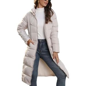 Lange Gewatteerde Jas for Dames, Winterse Waterdichte en Winddichte Parka Met Capuchon for Warme Buitenkleding(White,XXXX-Large)
