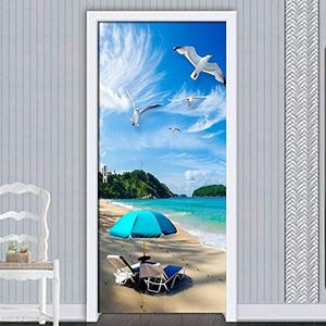 Deurbehang, zelfklevend, deurposter met 3D-effect, fotobehang, deurfolie, poster behang, afneembaar wandbehang voor woonkamer, keuken, slaapkamer, strandstoel