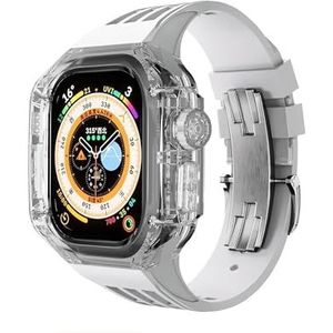 INSTR Transparante luxe case band voor Apple Watch Ultra2 Ultra 49mm, horlogeband met roestvrijstalen gesp voor IWatch9 8 7 6 5 4 se(Color:White transparent,Size:For Ultra 49mm)