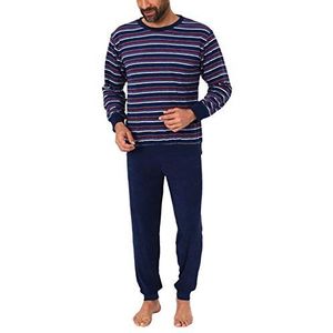 281 101 13 648 Badstof pyjama voor heren, lange mouwen, pyjama met boorden in strepenlook, kleur: marine, maat 2: 52, marineblauw, 52