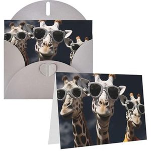 GFLFMXZW Drie giraffen dragen zonnebril afdrukken lege wenskaarten met grijze enveloppen bedankkaart felicitatiekaart voor verjaardagen, feesten, bruiloften, Kerstmis