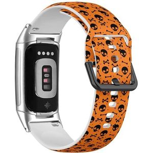 RYANUKA Zachte sportband compatibel met Fitbit Charge 5 / Fitbit Charge 6 (zwart oranje schattige schedel) siliconen armband accessoire, Siliconen, Geen edelsteen