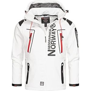 Geographical Norway Techno Men Softshelljas met capuchon voor heren, waterdicht, outdoormantel, tactisch, duurzaam, windbreaker, voor wandelen, skiën, herfst, winter, lente, wit/rood, S