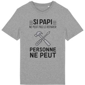 T-shirt Si Papi kan het niet repareren - voor heren - Bedrukt in Frankrijk - 100% biologisch katoen - Origineel grappig verjaardagscadeau opa, Grijs, S