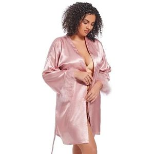 OZLCUA Satijnen gewaad sexy badjas satijn dames plus size satijnen gewaden effen korte zijdeachtige badjassen bruid bruidsmeisje party ochtendjas nachtkleding badjas, roze, XL