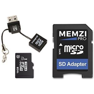 MEMZI PRO 16 GB klasse 10 90 MB/s Micro SDHC-geheugenkaart met SD-adapter en micro-USB-lezer voor Samsung Galaxy S7-serie mobiele telefoons
