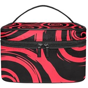 Aquarel Handgeschilderde Rozen Rood Zwart Make-up Organizer Bag, Reizen Make-up Tas Organizer Case Draagbare Cosmetische Tas voor Vrouwen en Meisjes Toiletartikelen, Meerkleurig, 22.5x15x13.8cm/8.9x5.9x5.4in