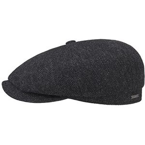 Stetson Hatteras Classic Wool Flat Cap Heren - newsboy pet wollen met klep voering voor Herfst/Winter - 60 cm zwart-grijs