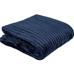 Euromat Knuffeldeken/sprei, flanel/microvezel, 150 x 200 cm, gestreept, marineblauw