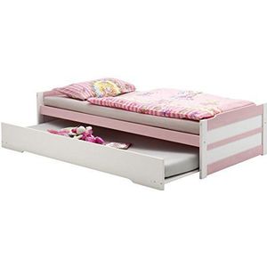 IDIMEX Uitschuifbed Lorena wit/roze 90x200 cm bed met opbergruimte dagbed