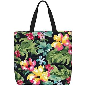 EdWal Luipaard Patroon Print Lichtgewicht Reizen Tote Bag,Casual Schoudertas Shopper Handtas Werk Tote Bag, Hawaiiaanse bloemenprint, Eén maat