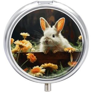 Konijn en bloem pillendoos waterdichte draagbare geneeskunde pillendoosje vochtbestendig metalen reizen pillendoosje met 3 compartimenten medicijnkoffer