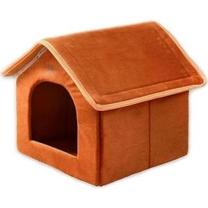 Pet House Opvouwbaar bed met zacht kussen Winter Indoor Hondenhok Luipaard Puppy Sofa Kennel for kleine middelgrote honden (Color : Brown, Size : 36x 32x40cm)