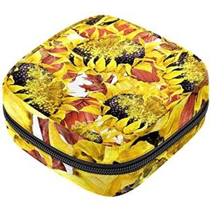 Zonnebloem Patroon Maandverband Opbergtas Menstruatie Pad Tas Draagbare Menstruatie Cup Pouch met Rits voor Tiener Meisjes Vrouwen Dames