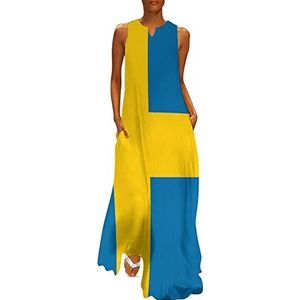 Vlag van Zweden dames enkellengte jurk slim fit mouwloze maxi-jurk casual zonnejurk S