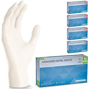 ARNOMED wegwerphandschoenen wit, nitril handschoenen M, 100 stuks/doos wegwerphandschoen, poedervrij & latexvrije handschoenen, wegwerp handschoenen in XS, S, M, L & XL, wegwerp handschoen
