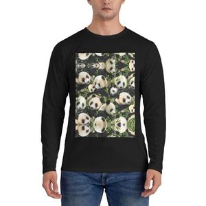 Schattig panda-print heren mode shirt klassieke lange mouwen lichtgewicht T-shirt casual top pullover voor mannen, Zwart, XXL